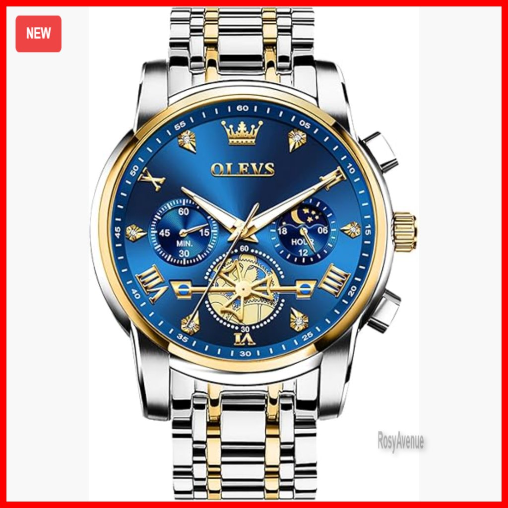Men's Stainless Steel Chronograph Watch, Roman Numerals, Water Resistant